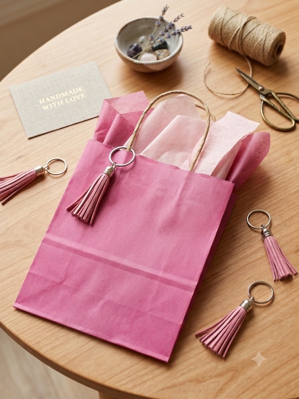 YNS Generic Pink Paper Gift Bag with Tassel Keychain